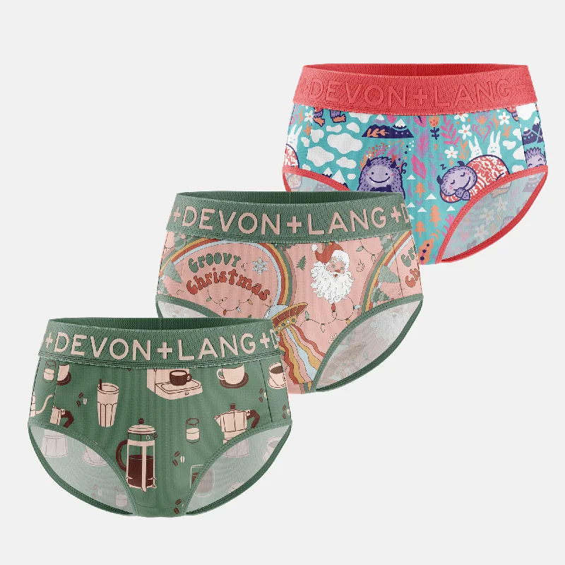 Women's seamless panties for discreet wear-Bria Bikini Brief - Multi-Packs - Coffee/Hippie Santa/Cozy Yeti Women's seamless panties for discreet wear-Bria Bikini Brief - Multi-Packs - Coffee/Hippie Santa/Cozy Yeti
