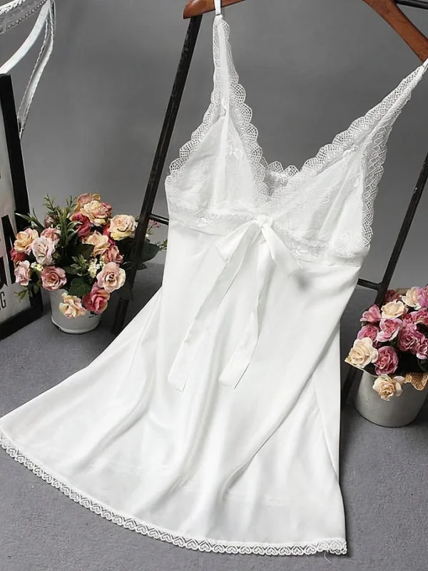 Women's sexy nightwear with adjustable straps for comfort-Nuisette en Satin avec nœud pour Femme "Blanc" Women's sexy nightwear with adjustable straps for comfort-Nuisette en Satin avec nœud pour Femme "Blanc"