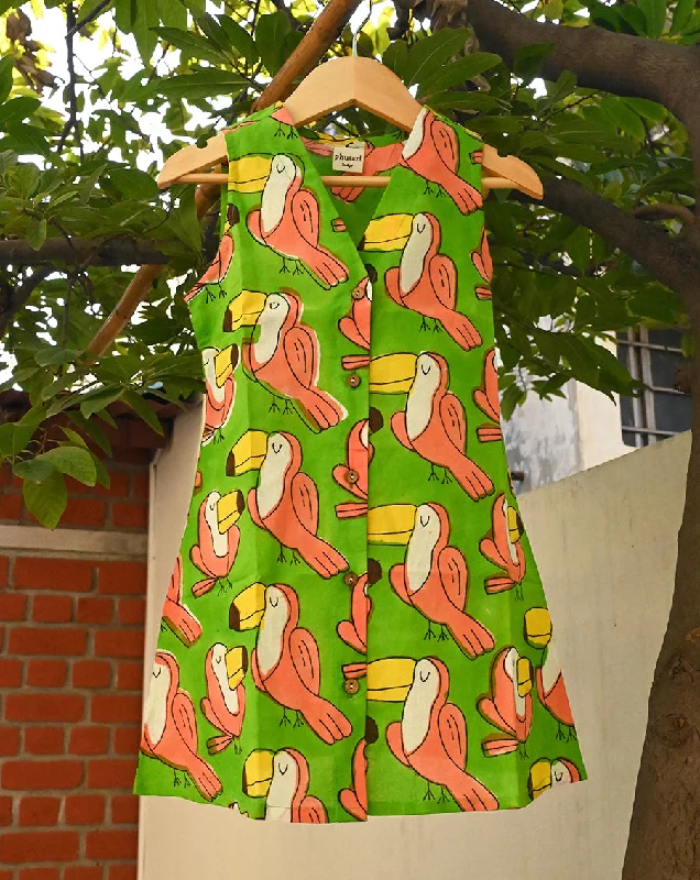 Matching mother and kid same suit for daylong trips-Toucan Cotton Dress for Girls
