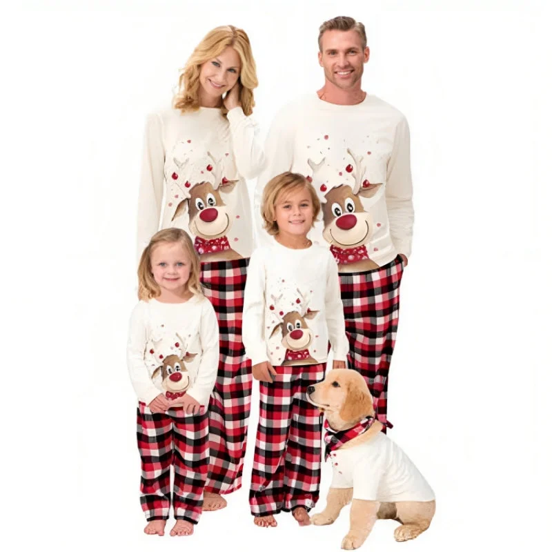 Stylish matching mother and kid same suit for daily use-Christmas Reindeer Print Family Pajama Set
