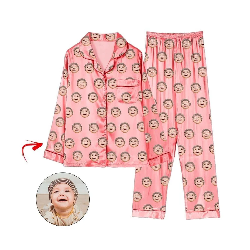 Mother and kid same suit for summer gatherings-Custom Photo Satin Pajamas I Love My Baby Champagne Mother and kid same suit for summer gatherings-Custom Photo Satin Pajamas I Love My Baby Champagne