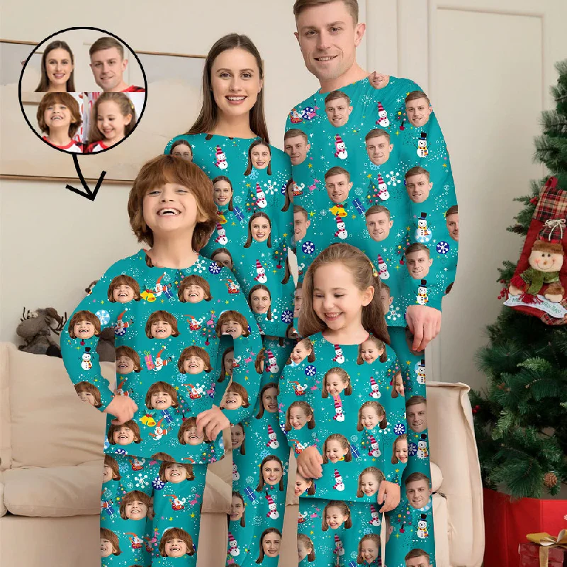 Comfortable matching suits for mothers and kids-Custom Photo Pajamas Family Matching Set Christmas Matching Sleepwear Personalized Pajamas Happy Holiday