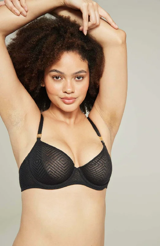 Lace lingerie sets for seductive look-The Sheer Deco Lift Balcony Bra Black Up to GG Cup