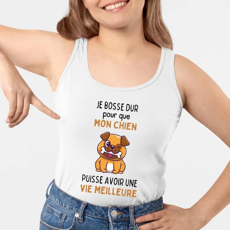 strappy tanks with built-in bra-Débardeur Femme Je bosse dur pour mon chien