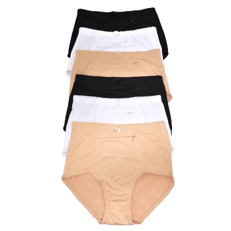 Women's panties for smooth under tight clothes-Cotton High Waist Briefs with Zippered Pocket (6-Pack) Women's panties for smooth under tight clothes-Cotton High Waist Briefs with Zippered Pocket (6-Pack)