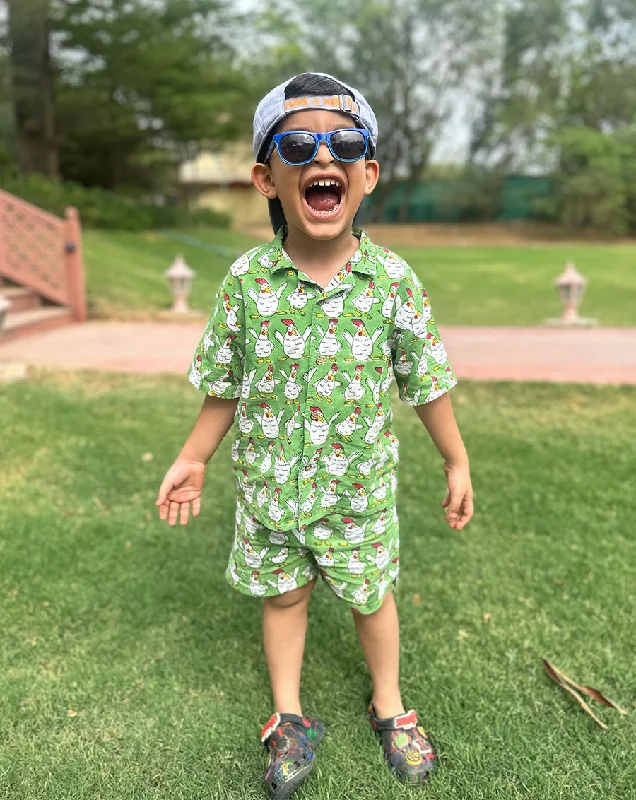Matching mother and kid same suit with unique prints-Kuk-Doo-Koo Shortees - Soft Cotton Shirt & Shorts Set for Kids