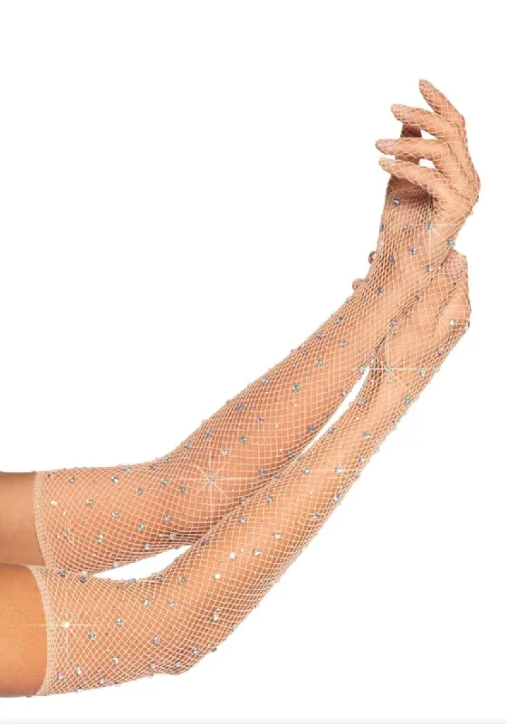 Nipple covers for bridal wear-Nude Rhinestone Gloves