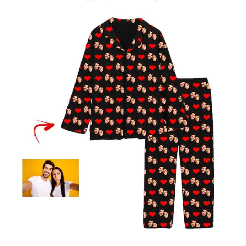 Chic mother and kid same suit for everyday outings-Personalised Pyjamas Heart Happy You And Me Black Chic mother and kid same suit for everyday outings-Personalised Pyjamas Heart Happy You And Me Black