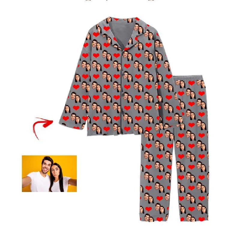 Stylish mother and kid same suit for shopping trips-Personalised Pyjamas Heart Happy You And Me Grey Stylish mother and kid same suit for shopping trips-Personalised Pyjamas Heart Happy You And Me Grey