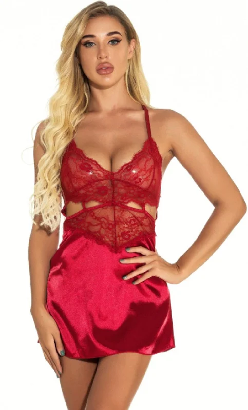 Women's sexy nightwear for glamorous bedtime-Lace Hollow Open Back Babydoll