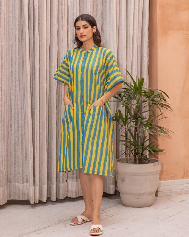 Matching mother and kid same suit for holiday weekends-Bandstands Hand Block Printed Cotton Midi Kaftan Shirt