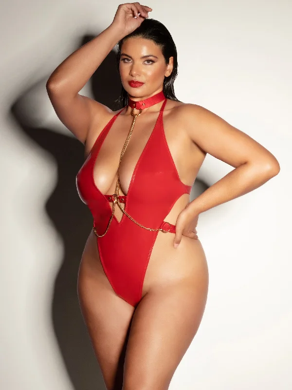 Sexy lingerie for enhancing natural curves-Fetish Curvy Submissive Chain Teddy