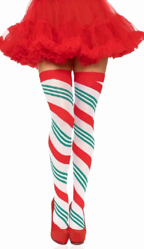 Nipple covers for comfort without visibility-Jolly Holiday Striped Thigh Highs
