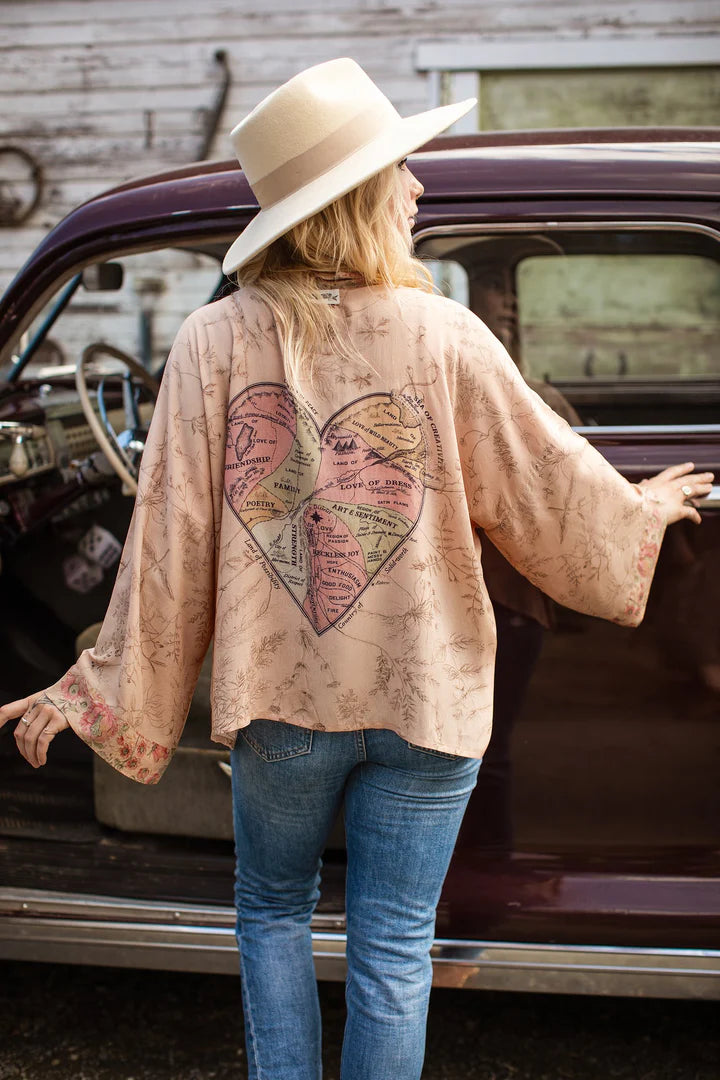 Soft cotton women's robes for lounging-Market of Stars Map of My Heart Kimono