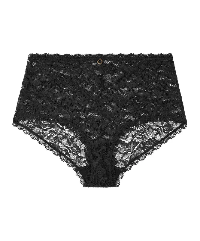 Women's panties with front lace detail-Aubade Rosessence High-waist Brief Black