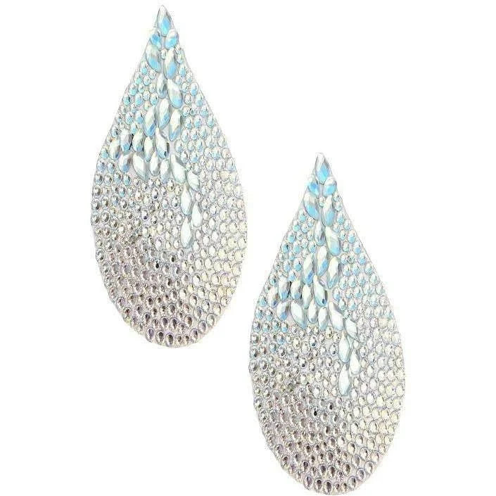 Nipple covers for reducing friction and irritation-Large Crystal Tear Drop Pasties