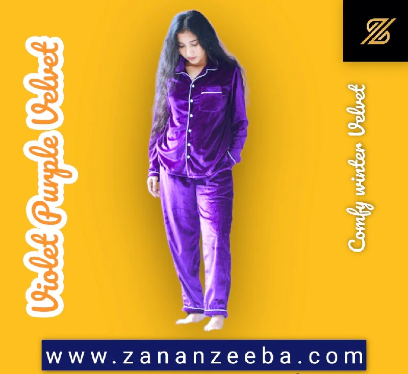 Casual mother and kid same suit for everyday fun-Violet Purple Velvet