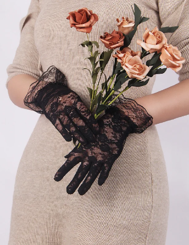 Nipple covers for a smooth, invisible bust line-Pin Up Style Lace Wrist Gothic Style Gloves