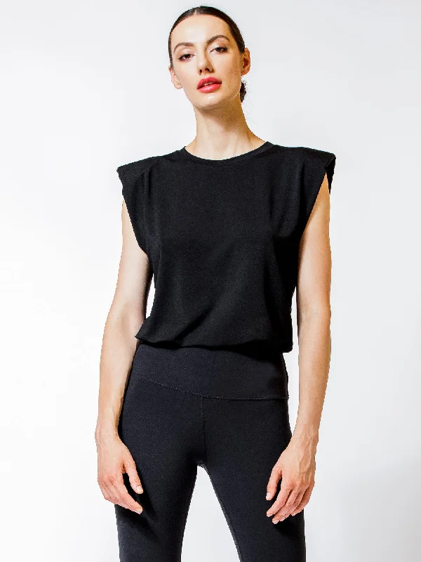 odor-resistant camisoles tech-PADDED POWER TANK, BLACK