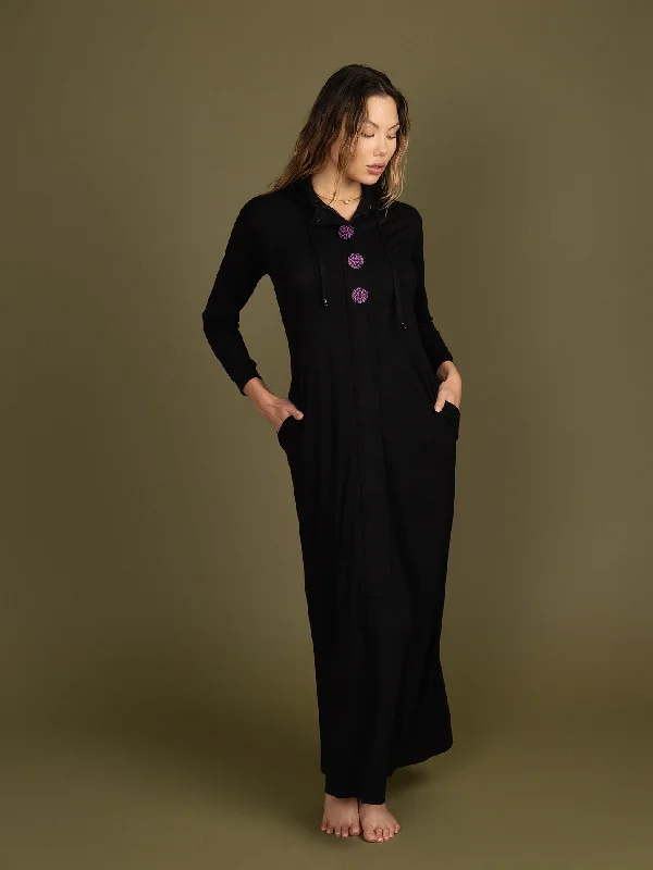 Cozy women's robes with chic style-Button Design Morning Robe with Covered Zipper - Colored