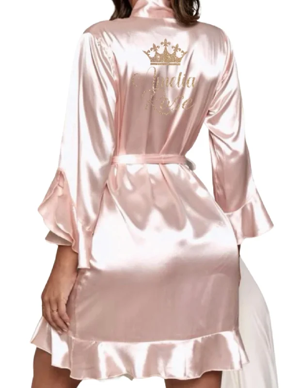 Classic women's robes for bedtime-Personalized Ruffle Hem Robe