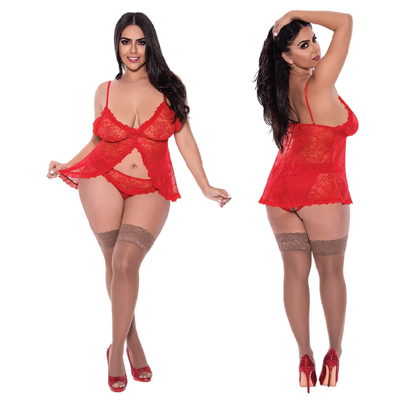 Women's sexy nightwear for a chic bedtime-Babydoll & Panty Set - QUEEN