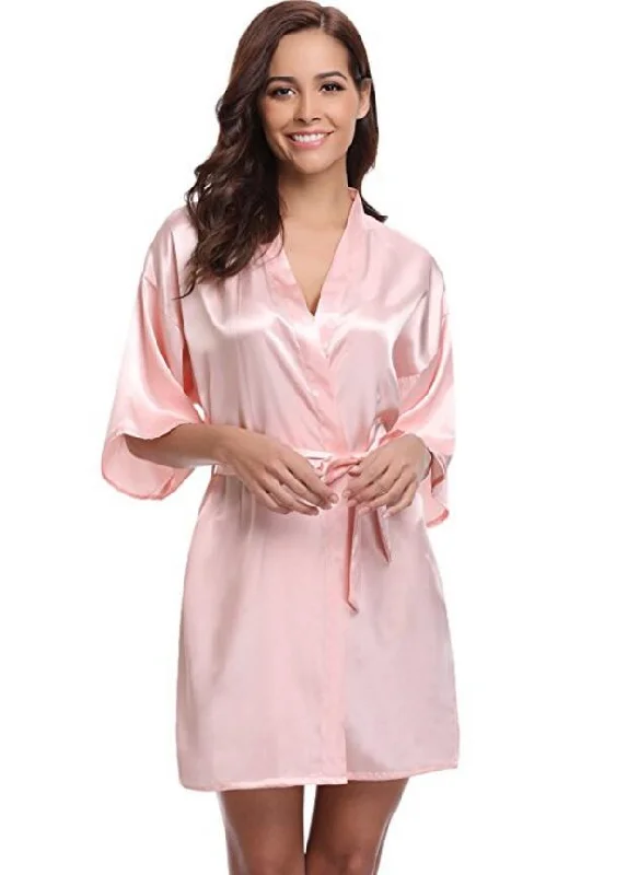 Trendy women's robes for modern style-New Silk Kimono Robe Bathrobe Women Silk Bridesmaid Robes Sexy Navy Blue Robes Satin Robe Ladies Dressing Gowns