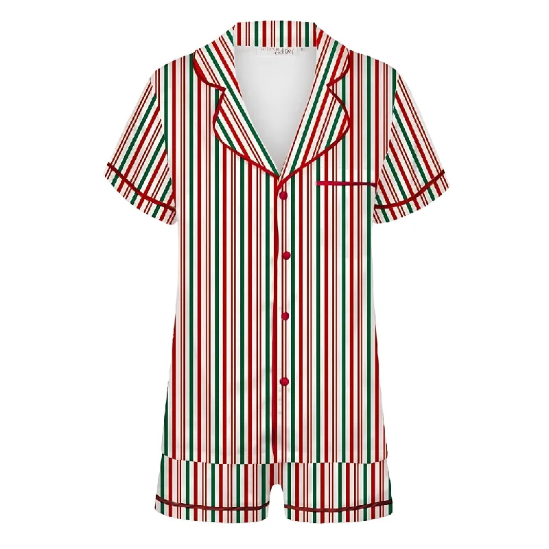Cute matching mother and kid same suit for celebrations-Exclusive Christmas Satin Personalised Pyjama Set - Candy Cane Print