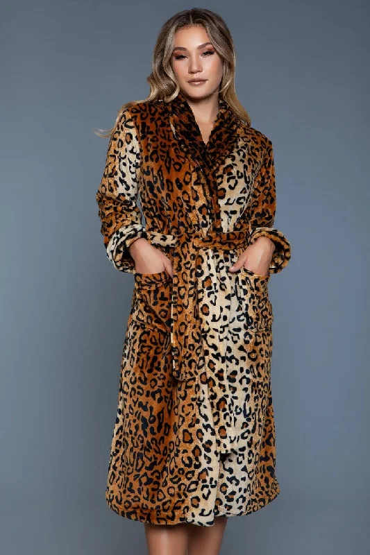 Cozy women's robes with plush material-Geovan Leopard Robe