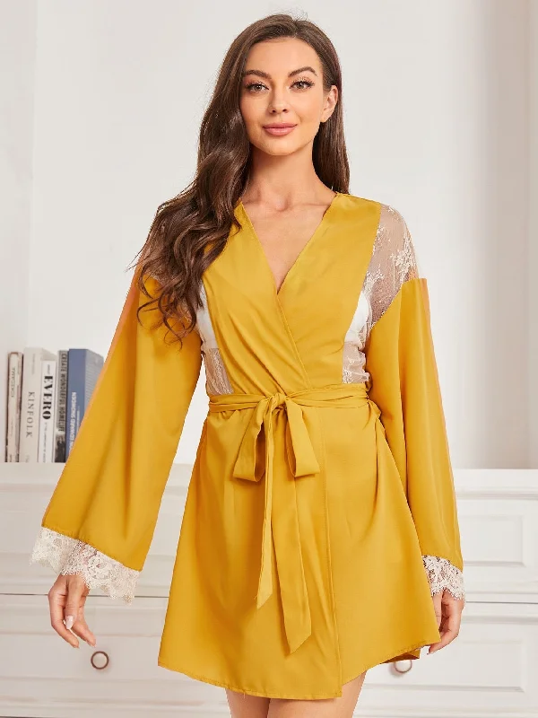 Women's robes with plush texture for winter warmth-Mustard Luxurious Robe