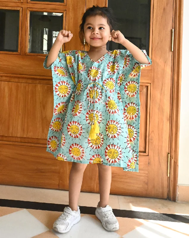 Comfortable matching mother and kid same suit for family events-SunBurn Cotton Kaftan for Girls