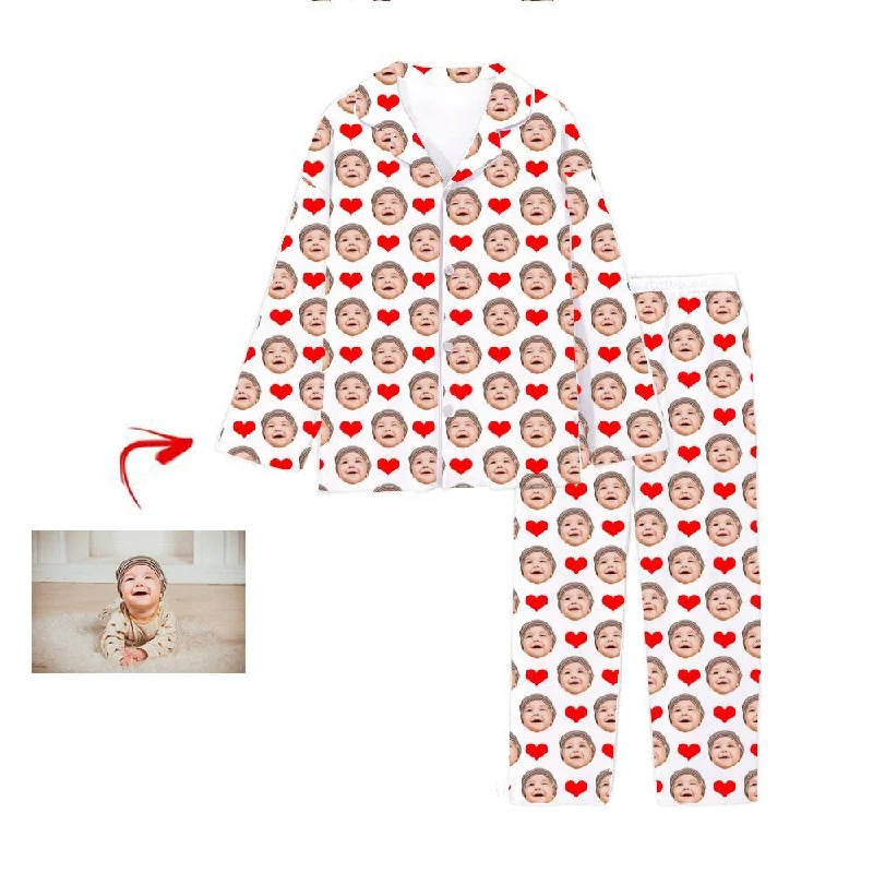 Soft cotton mother and kid same suit for comfort-Personalised Photo Pajamas Heart I Love My Baby White Soft cotton mother and kid same suit for comfort-Personalised Photo Pajamas Heart I Love My Baby White
