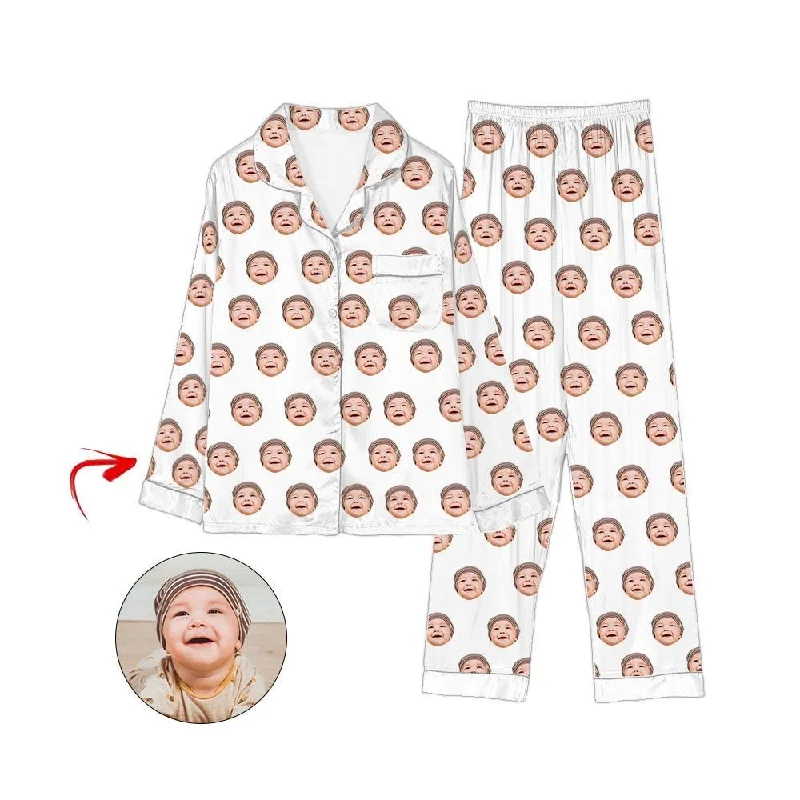 Cute mother and kid same suit for birthday celebrations-Custom Photo Satin Pajamas I Love My Baby White Cute mother and kid same suit for birthday celebrations-Custom Photo Satin Pajamas I Love My Baby White