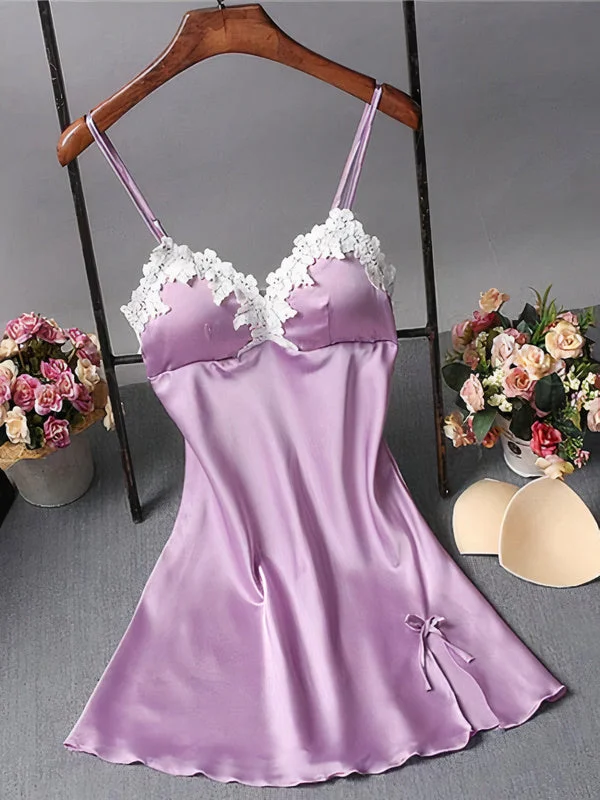 Women's sexy nightwear for warm, cozy nights-Nuisette en Satin Dentelle pour Femme "Violet"