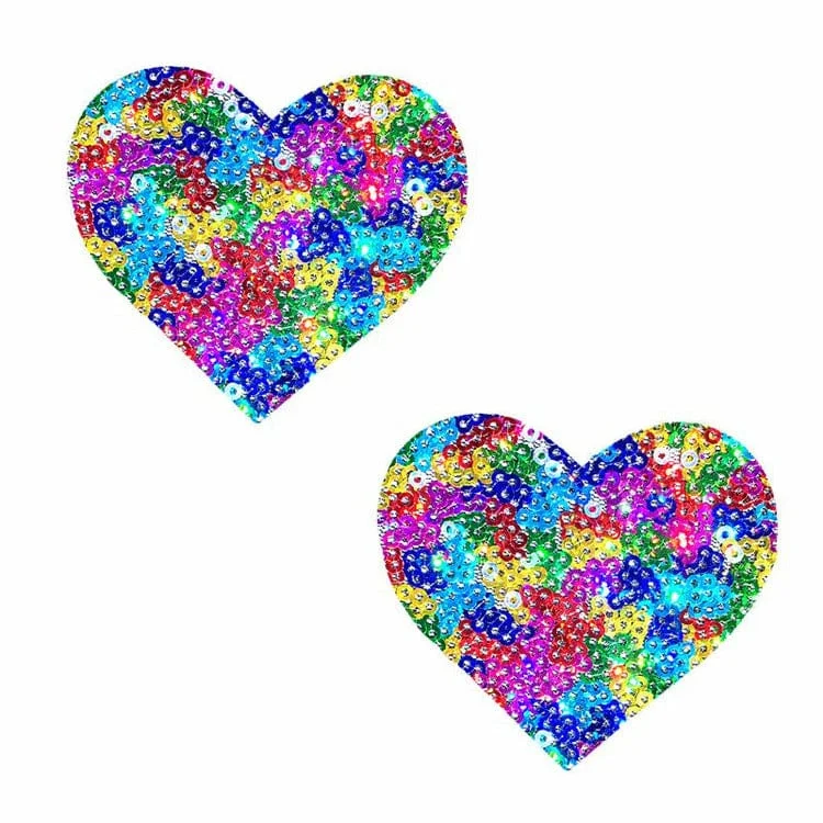 Nipple covers for invisible bust support-Sparkle Sequin Multicolor I Heart U Nipztix Pasties Nipple covers for invisible bust support-Sparkle Sequin Multicolor I Heart U Nipztix Pasties