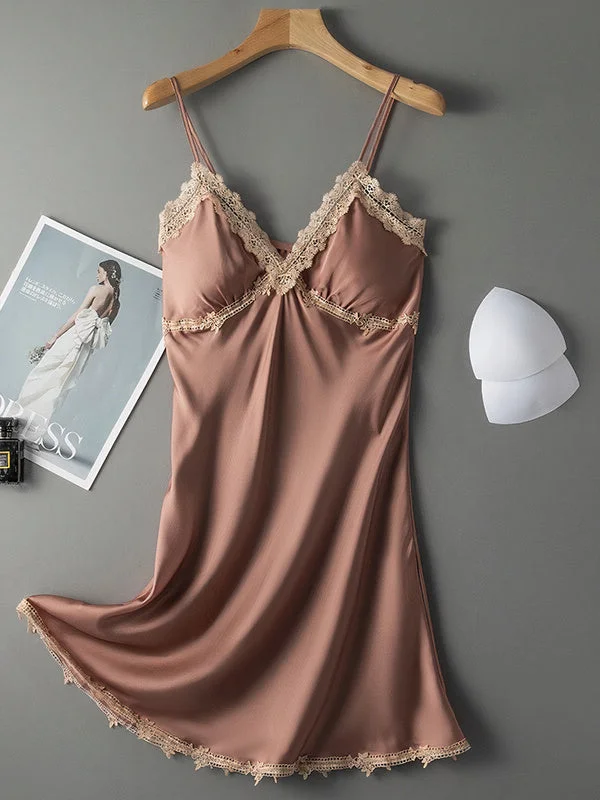 Comfortable women's sexy nightwear for lounging-Nuisette Romantique Élégante en Col V "Rouge Foncé"