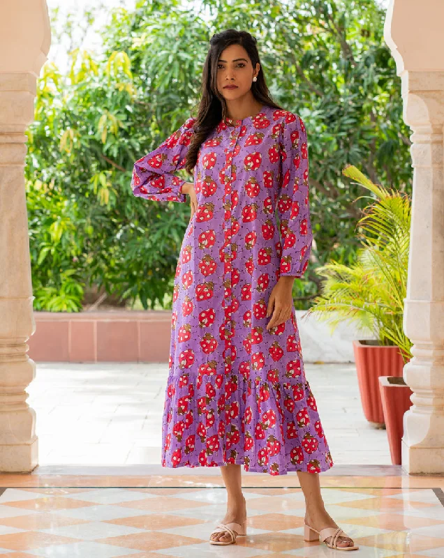 Fashionable mother and kid same suit for festivals-LoveBug Hand Block Printed Cotton Shirt Dress