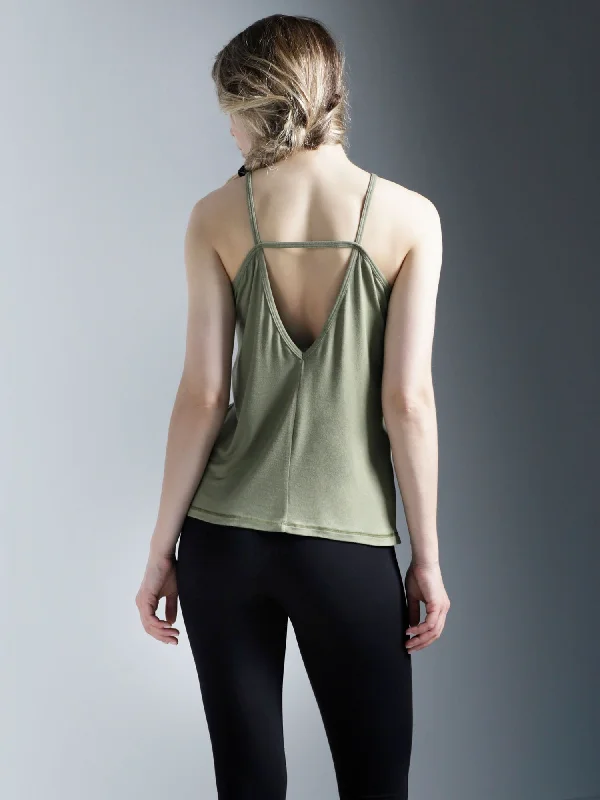 maternity camisoles for nursing-V BACK SINGLET, SAGE MODAL