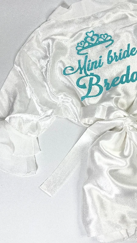 Elegant satin women's robes for sleep-Kids | Personalised Ruffle Robe | White