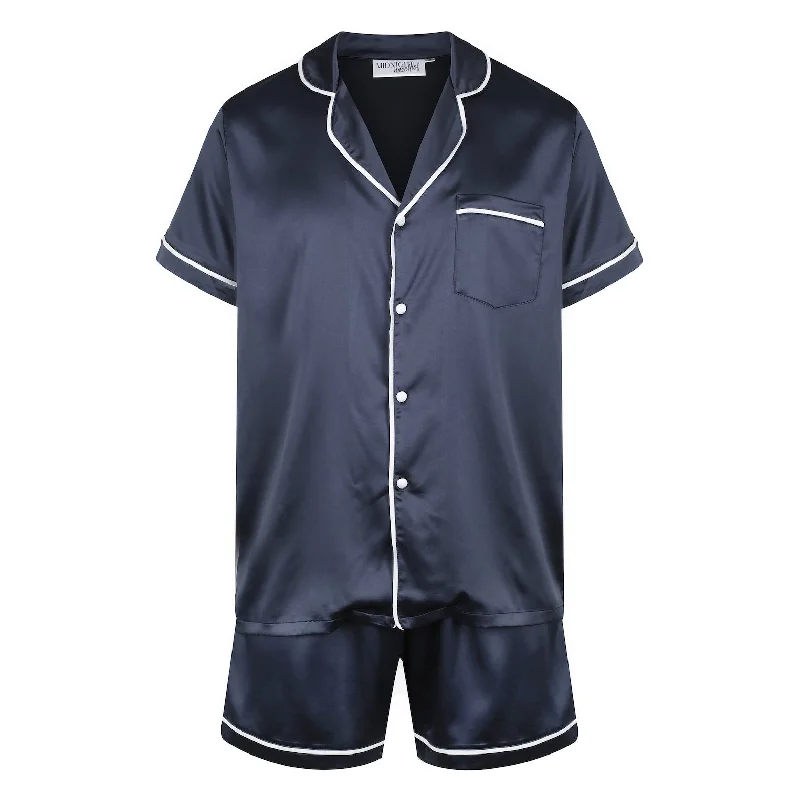 Stylish mother and kid same suit for shopping trips-Men's Satin Personalised Pyjama Set - Short Sleeve Navy/White Stylish mother and kid same suit for shopping trips-Men's Satin Personalised Pyjama Set - Short Sleeve Navy/White