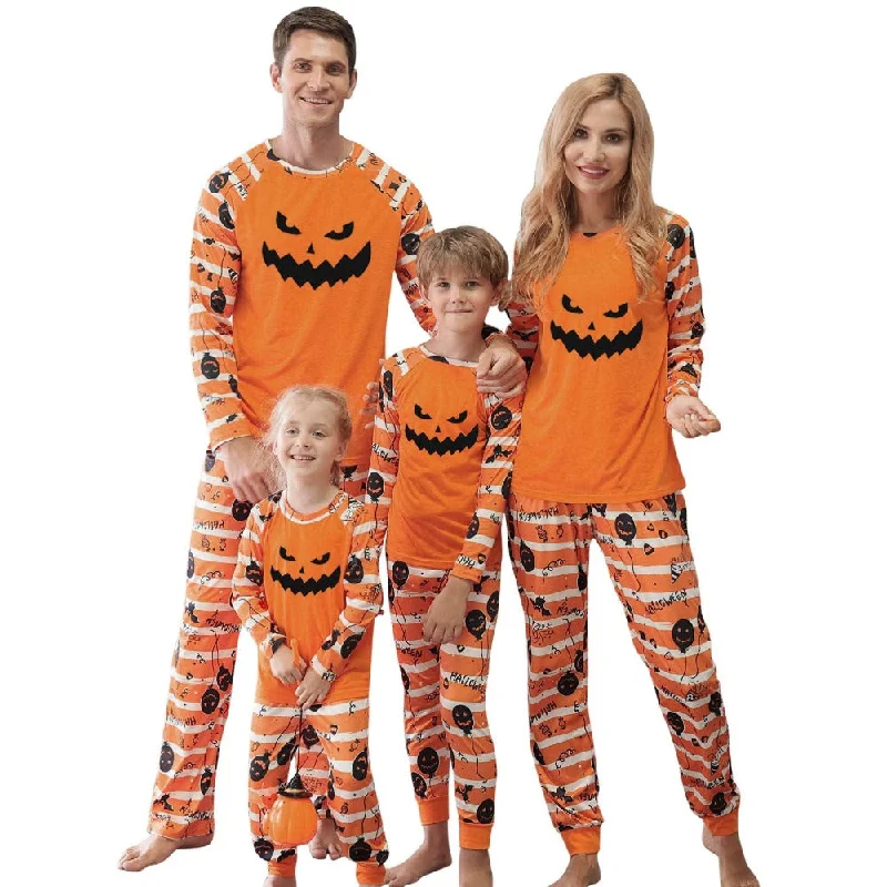 Soft fabric matching mother and kid same suit for comfort-Printed Scary Pumpkin Family Matching Set Soft fabric matching mother and kid same suit for comfort-Printed Scary Pumpkin Family Matching Set