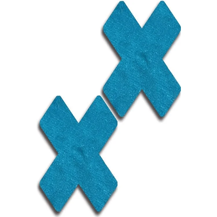 Nipple covers for strapless dresses-TEAL SOLID CROSS NIPPLE PASTIES