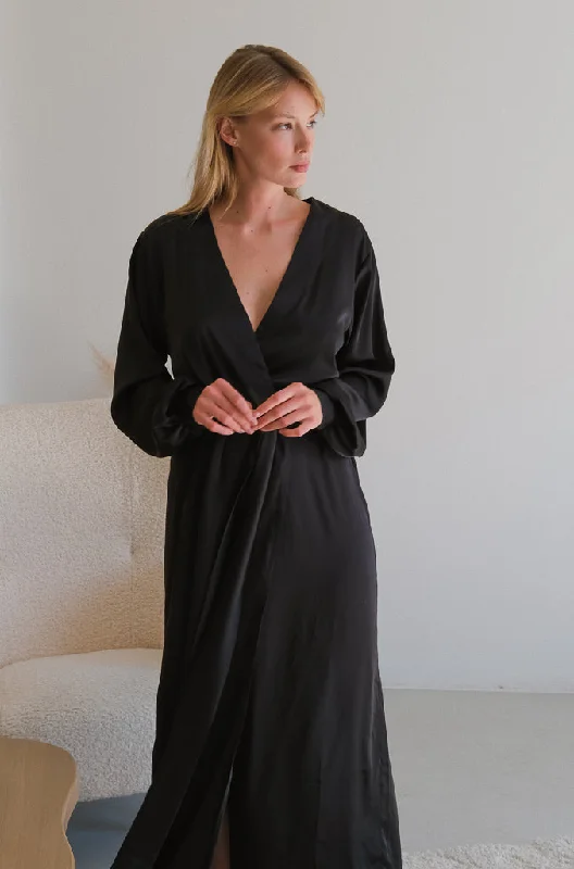 Women's robes with delicate satin fabric-Silk Long Robe with Cuffs