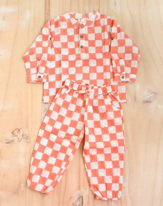 Unique matching outfits for mother and kid same suit-Tic Tac Cotton Kurta Pyjama Set for Kids