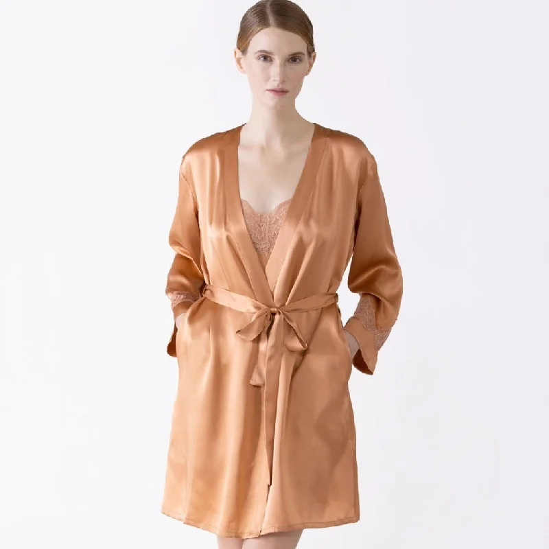 Elegant robes for women with silky fabric-NK iMode Morgan Iconic Short Silk Robe Burnt Almond