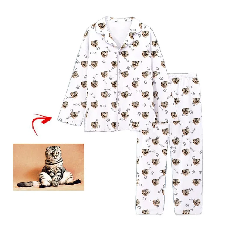Comfortable and cozy matching mother and kid same suit-Personalised Pyjamas Cat Footprint