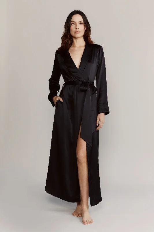 Women's robes for a comfortable, stylish look-Matador Black Silk Satin Robe