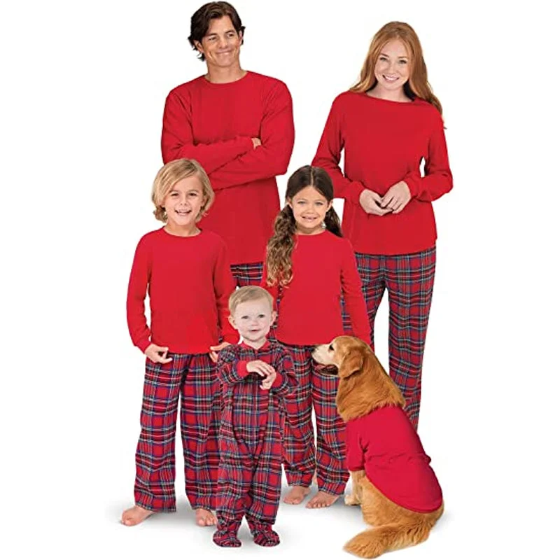 Elegant matching mother and kid same suit for weddings-Christmas Plaid Pattern Family Sets