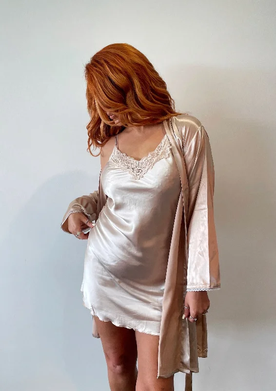 Women's sexy nightwear with flattering lace details-Ophelia Satin Nightie Slip Dress
