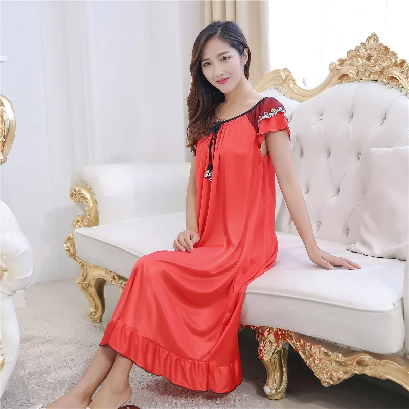Cozy women's robes with soft, fluffy texture-Sexy Nightwear Long Dress Luxury Nightgown Women Casual Night Dress Ladies Home Dressing Hot Women Night Gowns Sleepwear New